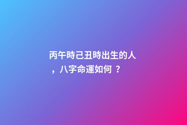 丙午時己丑時出生的人，八字命運如何？